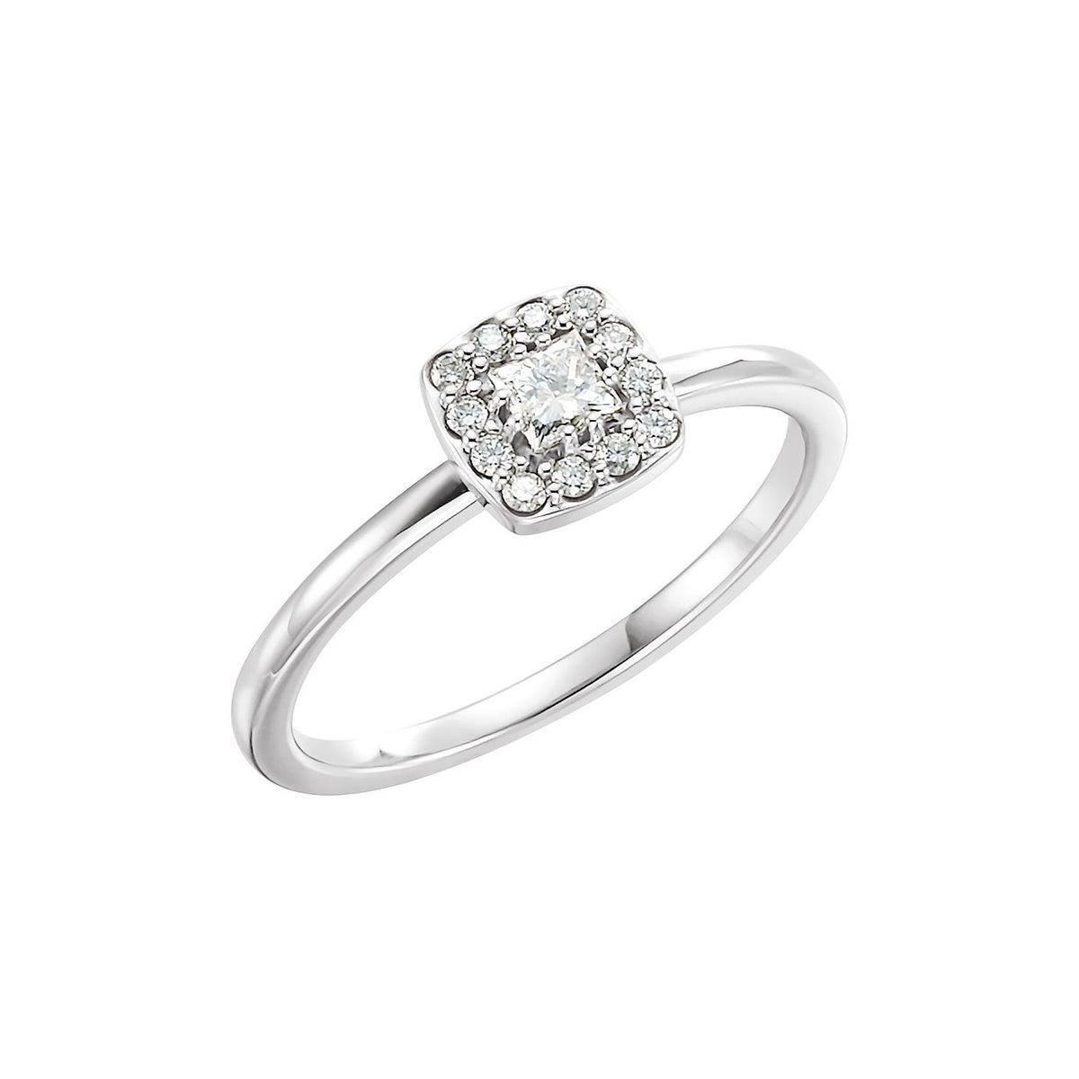 Princess-Cut Halo Natural Diamond Ring in 14K White Gold