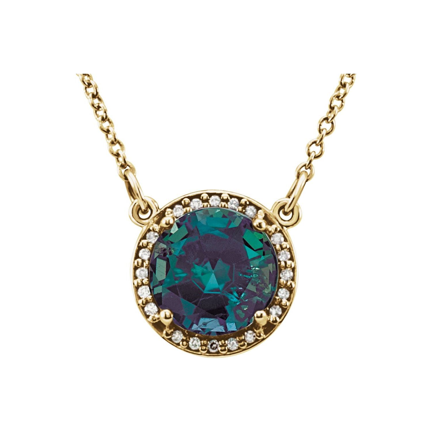 Alexandrite Round birthstone necklace in 14K Yellow Gold