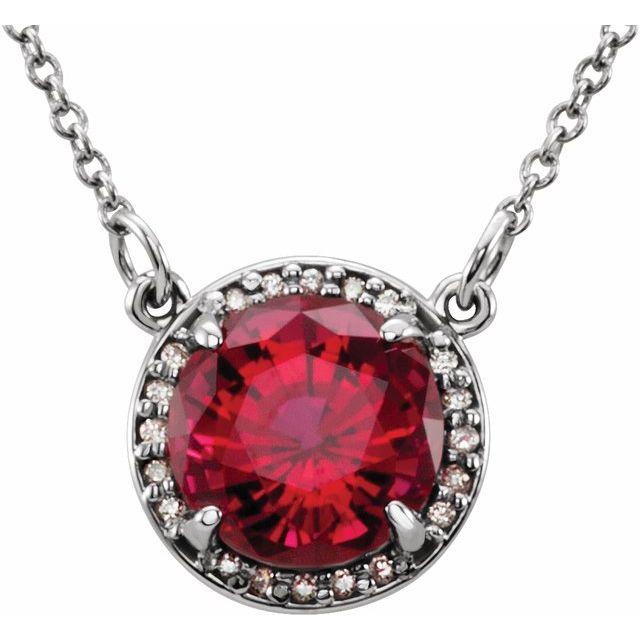 july ruby round diamond-halo necklace in 14k white gold