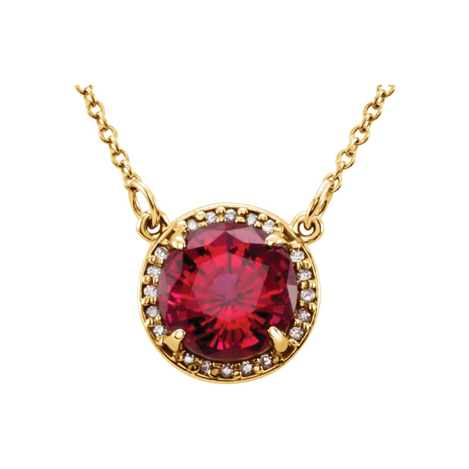 Ruby Round birthstone necklace in 14K Yellow Gold