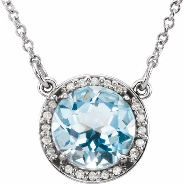 grand blue topaz diamond halo necklace in 14k white gold