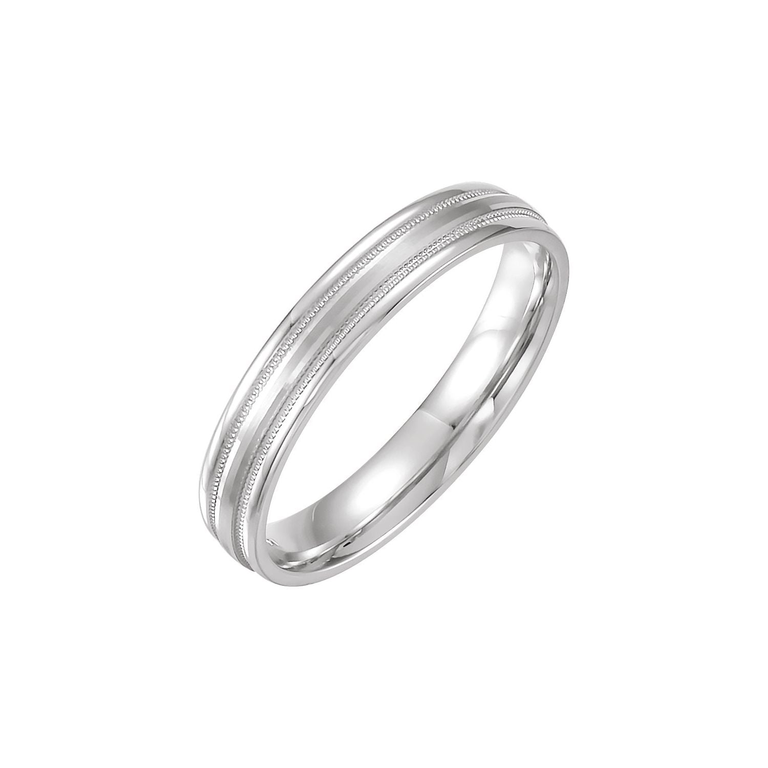 white gold milgrain comfort-fit flat band men's wedding band
