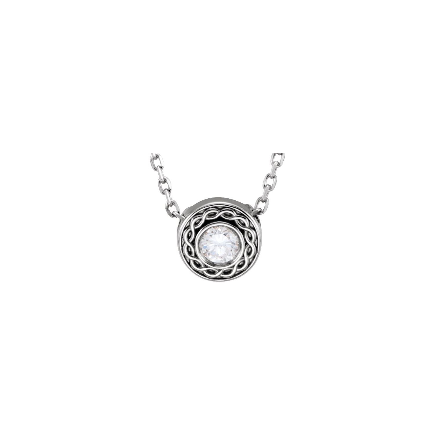 14K White Gold 1/10 ct natural diamond solitaire pendant necklace