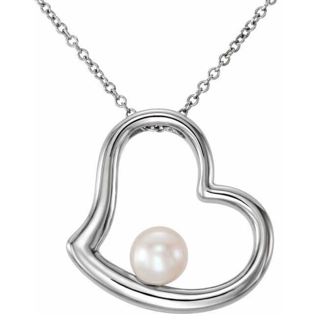 freshwater pearl heart necklace in 14k white gold