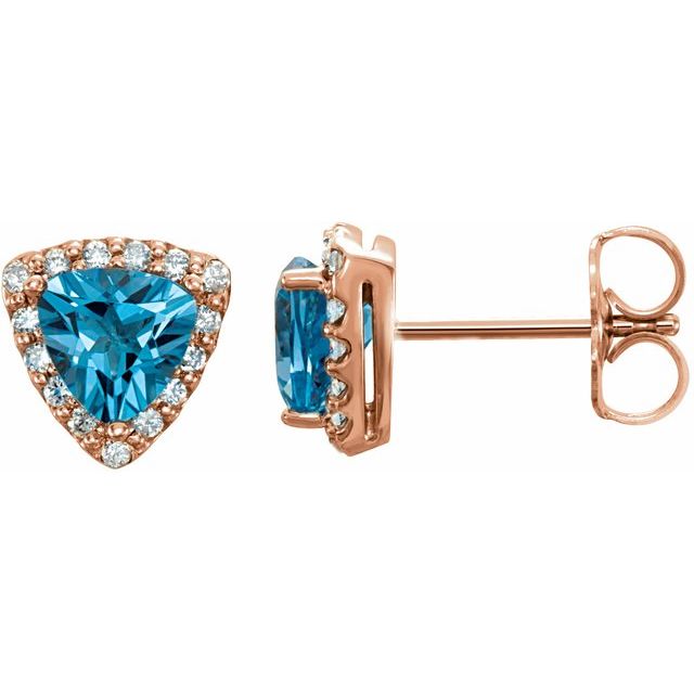 november swiss blue topaz trillion diamond earrings in 14k rose gold