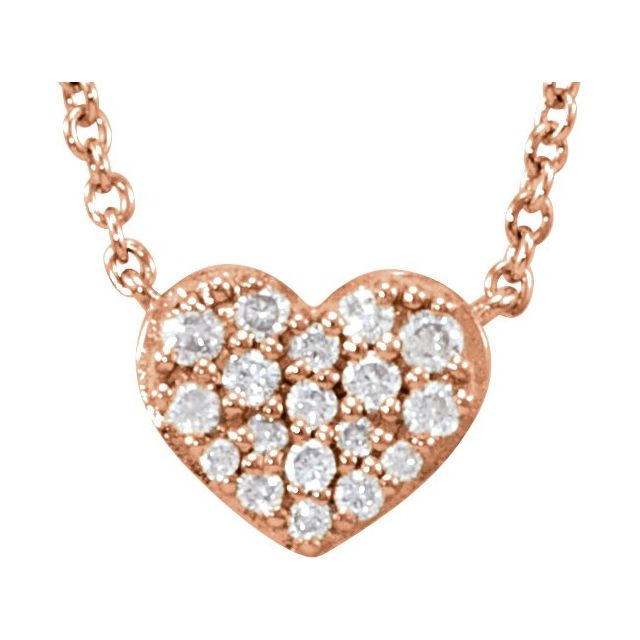 diamond cluster heart necklace in 14k rose gold