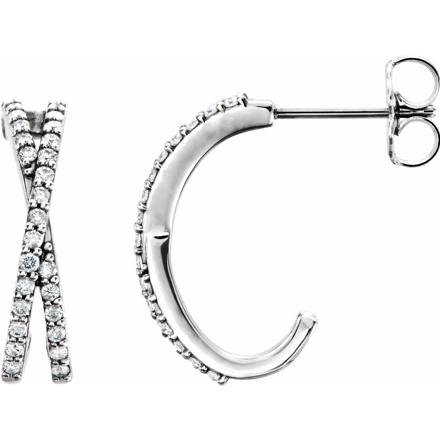 14K White Gold diamond huggie earrings
