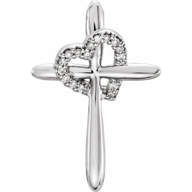 diamond heart and cross pendant in 14k white gold