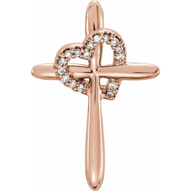 diamond heart and cross pendant in 14k rose gold