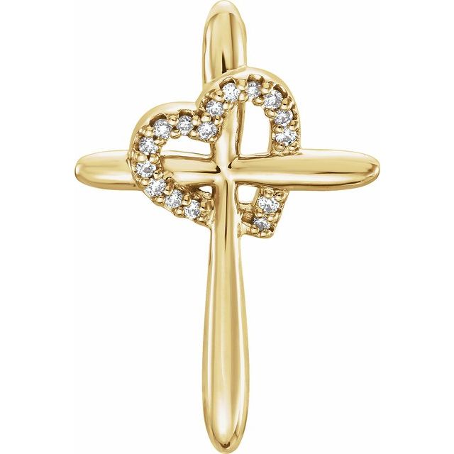 diamond heart and cross pendant in 14k yellow gold