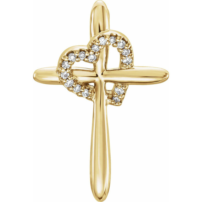 Diamond Heart and Cross Pendant in 14K Yellow Gold