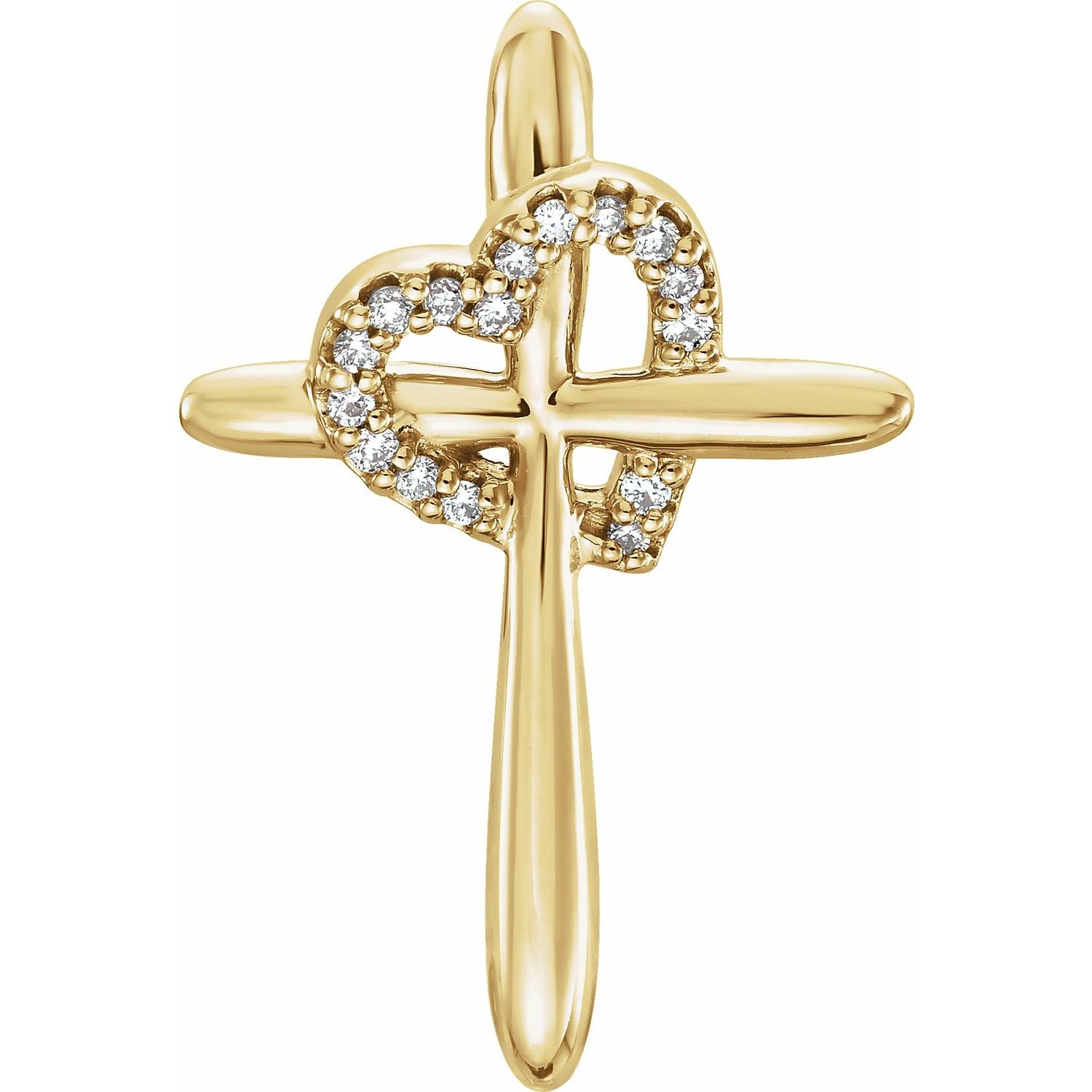 Diamond Heart and Cross Pendant in 14K Yellow Gold