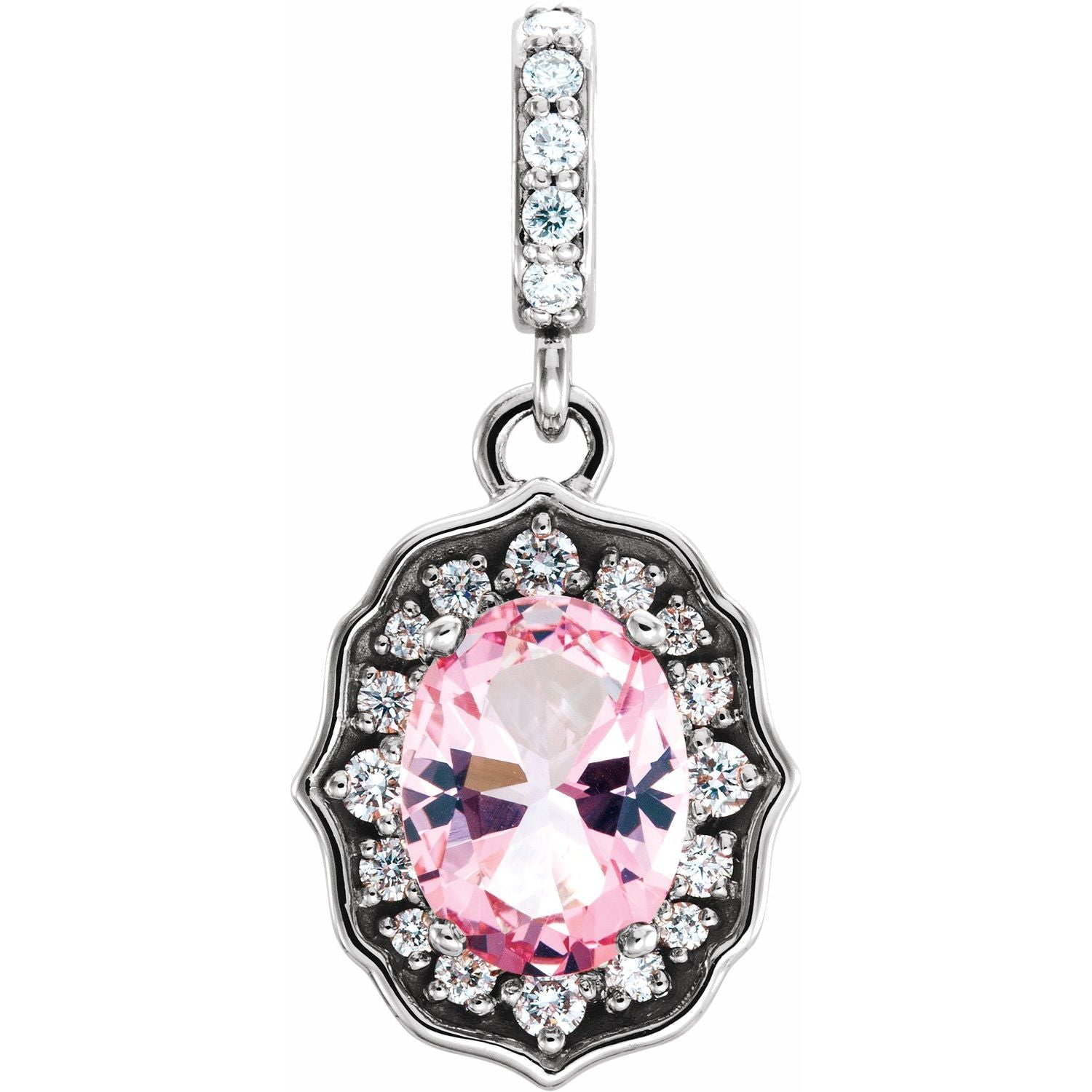 Peach Morganite & Diamond Halo Pendant (1/5 ctw) in 14K White Gold