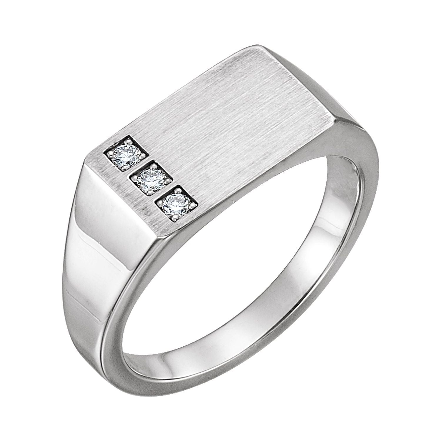 Men's Diamond Rectangle Signet Ring, 1/10 ct tw shown in 14K White Gold