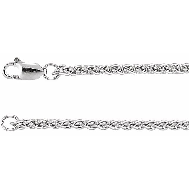 2.4mm wheat chain necklace in 14k white gold, 16 inch