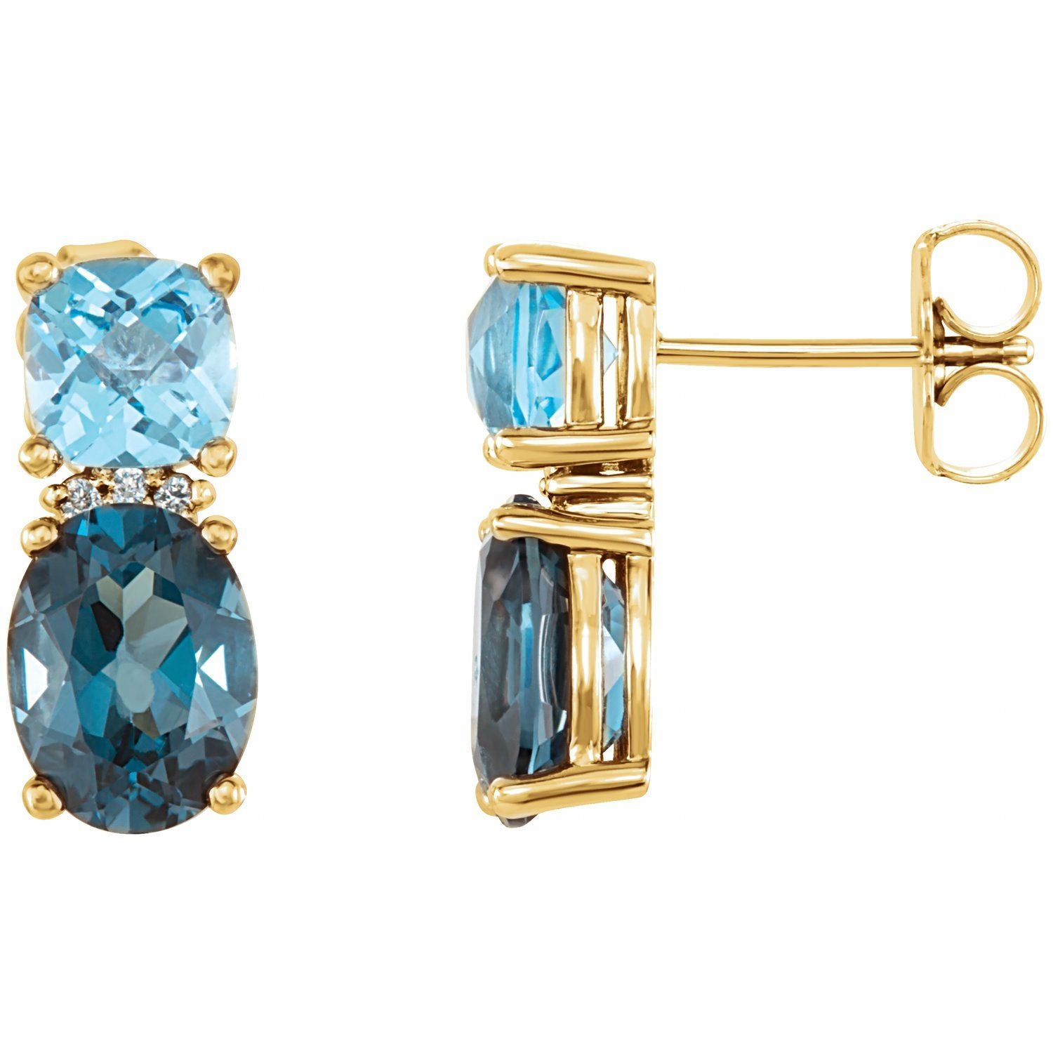 November London Blue Topaz Oval Diamond Earrings (0.03 ct tw) in 14k Yellow Gold