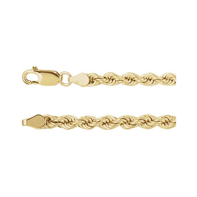 4mm rope chain necklace in 14k yellow gold, 16 inch