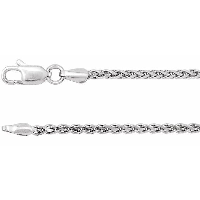 2mm diamond-cut wheat chain necklace in 14k white gold, 16 inch