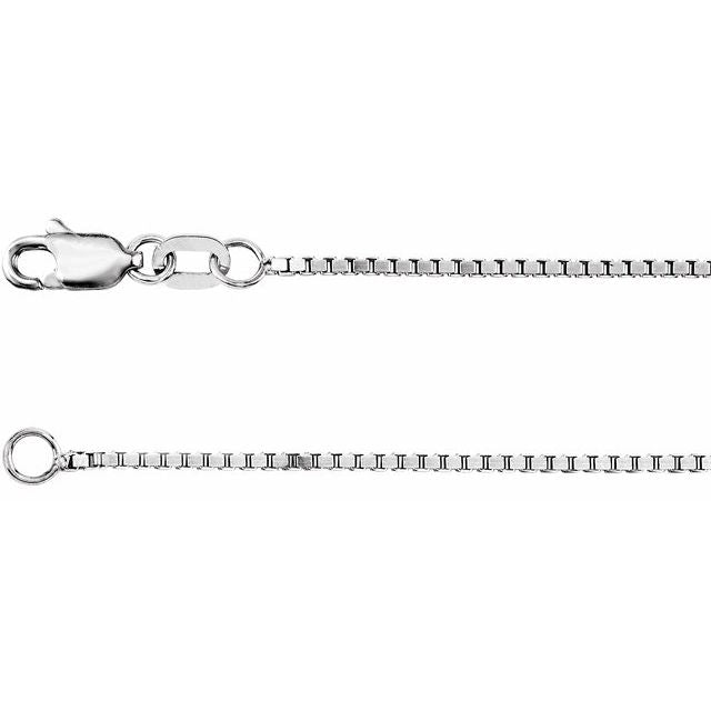 1mm box chain necklace in 14k white gold, 16 inch