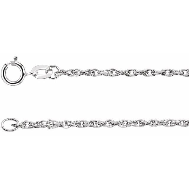 1.5mm rope chain necklace in 14k white gold, 16 inch