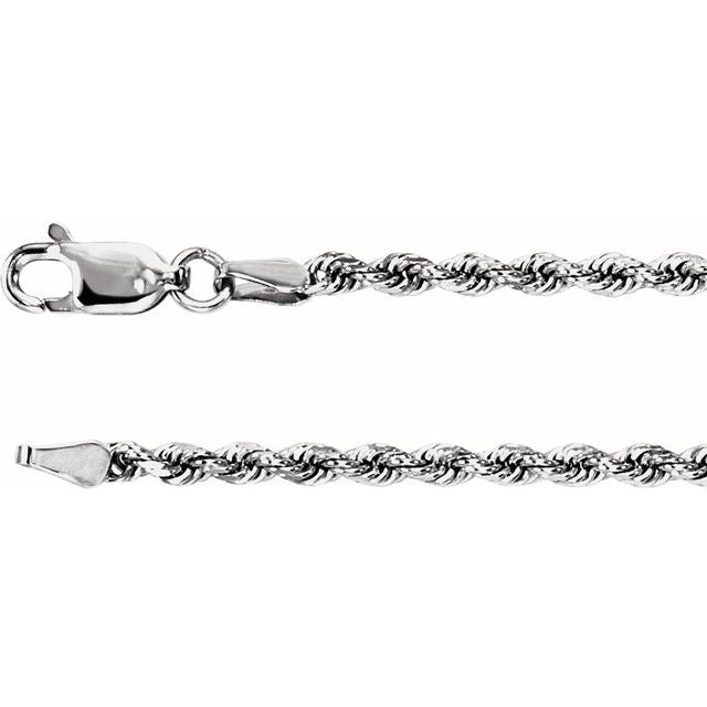 2.5mm diamond-cut rope chain necklace in 14k white gold, 16 inch