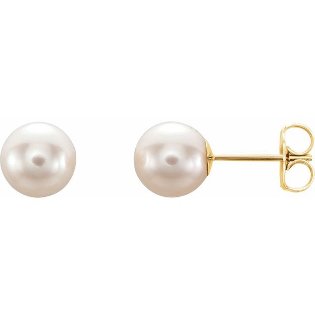 7mm white freshwater pearl stud earrings in 14k yellow gold