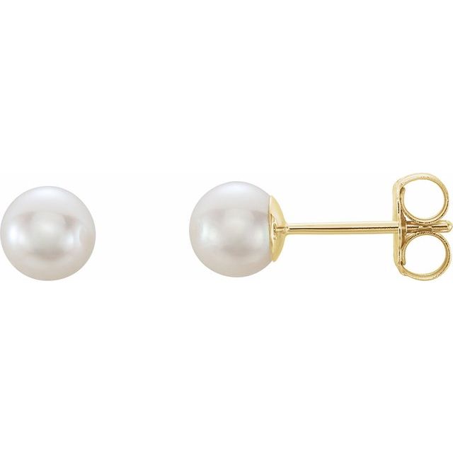 5mm white akoya pearl stud earrings in 14k yellow gold