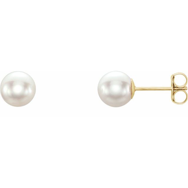 6mm white akoya pearl stud earrings in 14k yellow gold