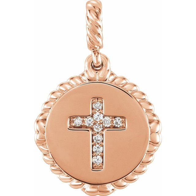diamond rope cross pendant in 14k rose gold