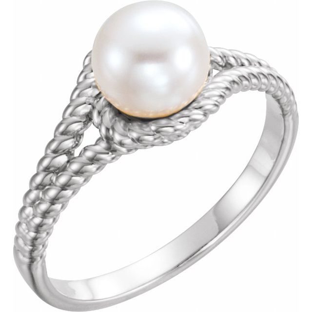 cultured pearl rope ring in 14k white gold