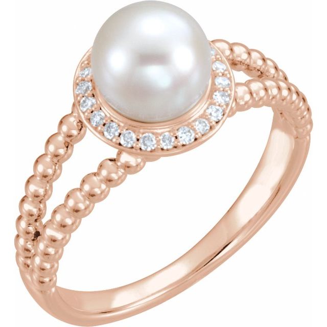 cultured pearl & diamond halo ring in 14k rose gold