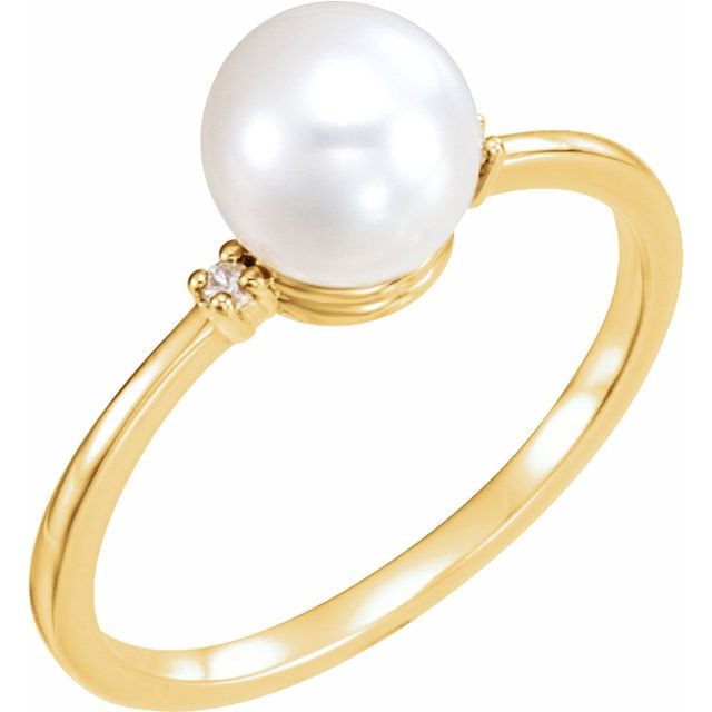 cultured pearl & diamond accent ring in 14k yellow gold
