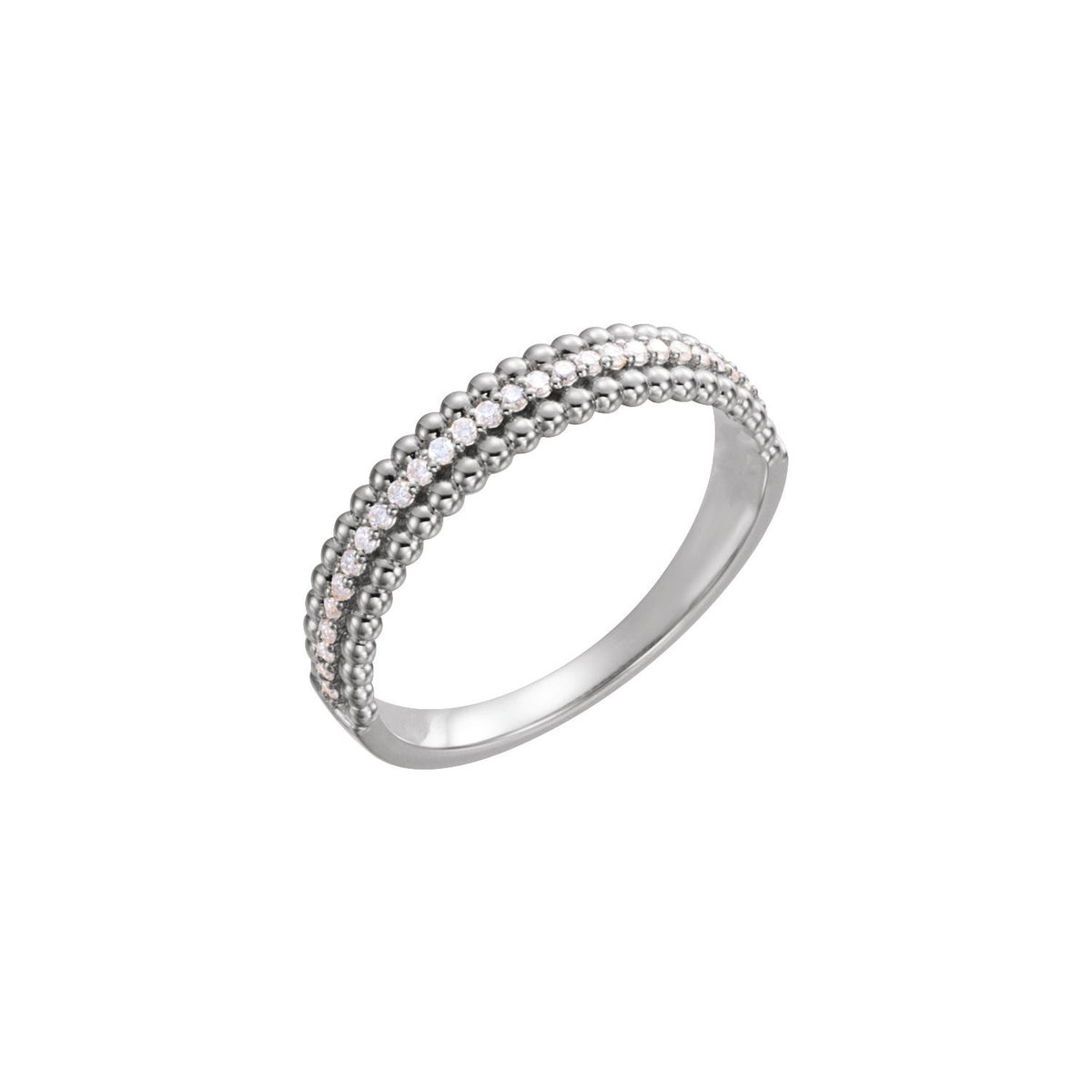 Round Beaded Natural Diamond Ring in 14K White Gold