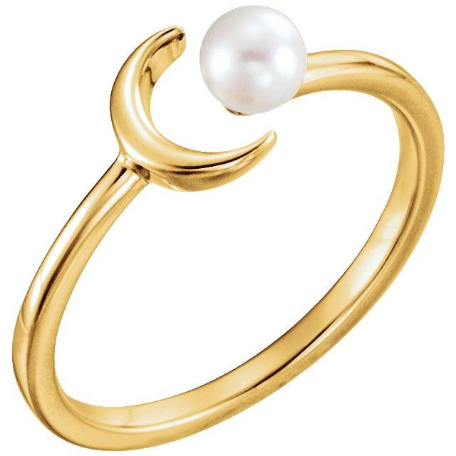cultured pearl crescent moon ring in 14k yellow gold