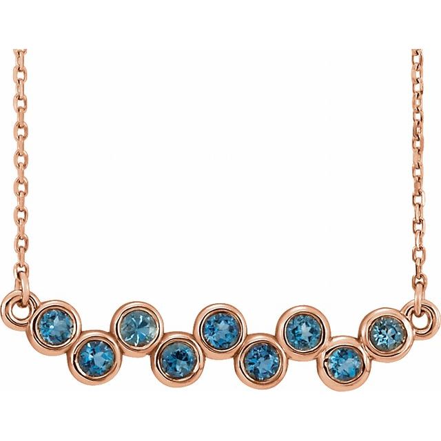 march aquamarine bezel bar necklace in 14k rose gold