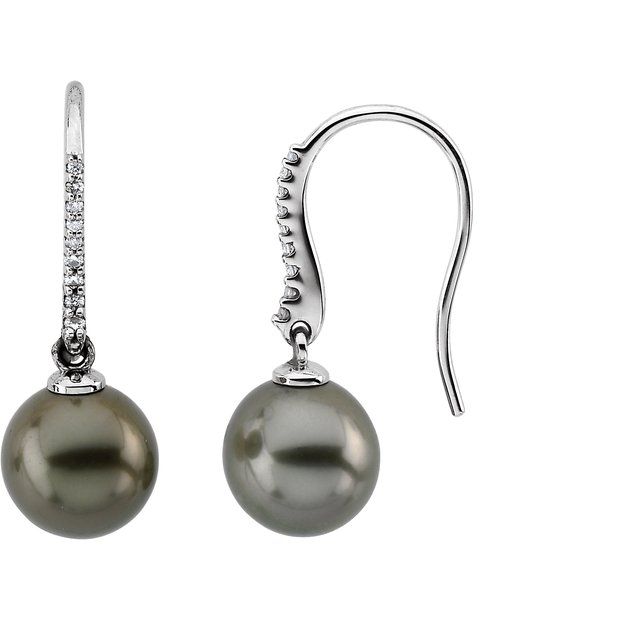 gray tahitian pearl & diamond earrings in 14k white gold