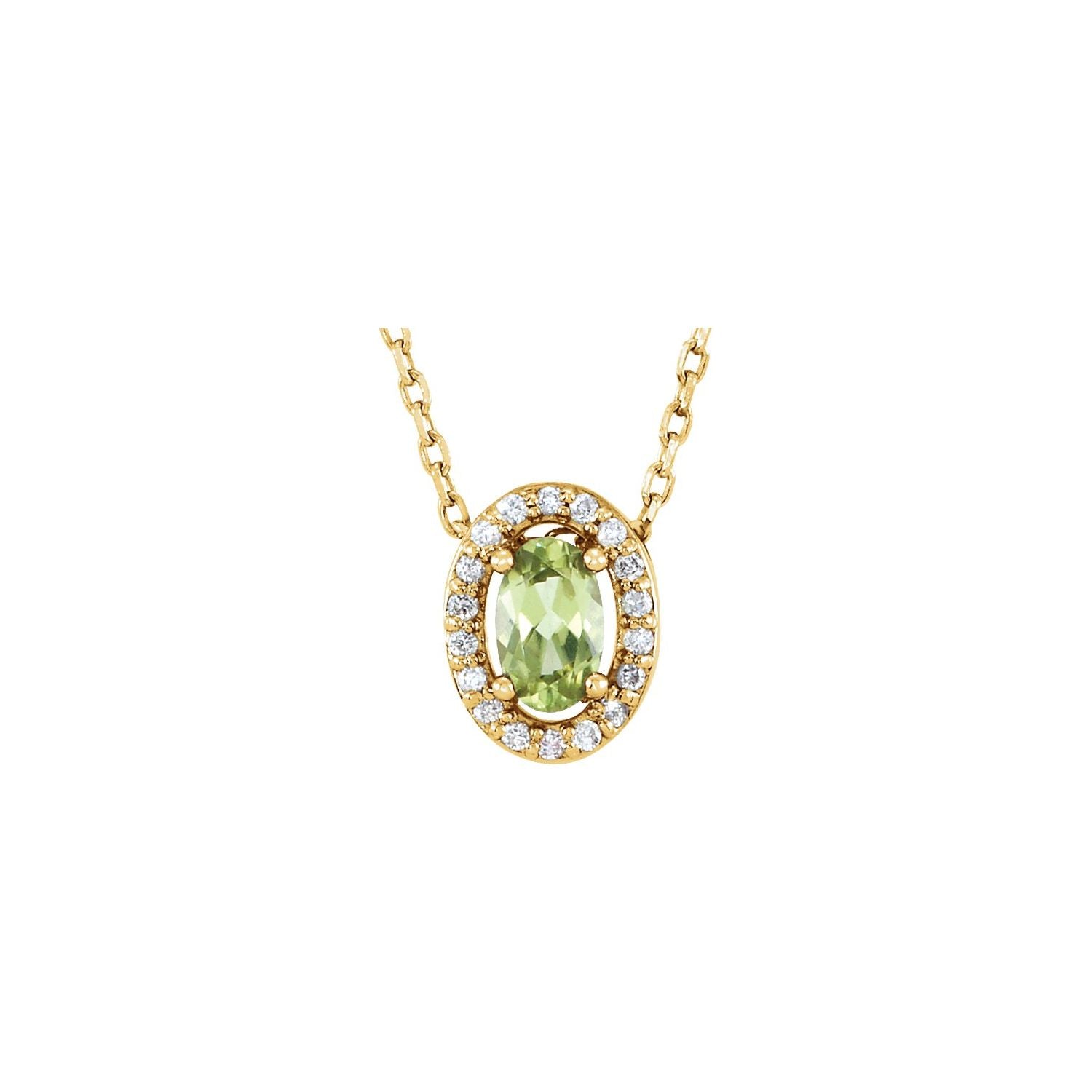 Peridot Oval birthstone necklace in 14K Yellow Gold