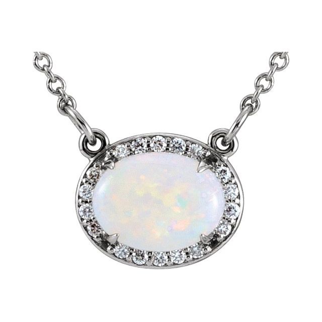 october opal oval diamond-halo necklace in 14k white gold