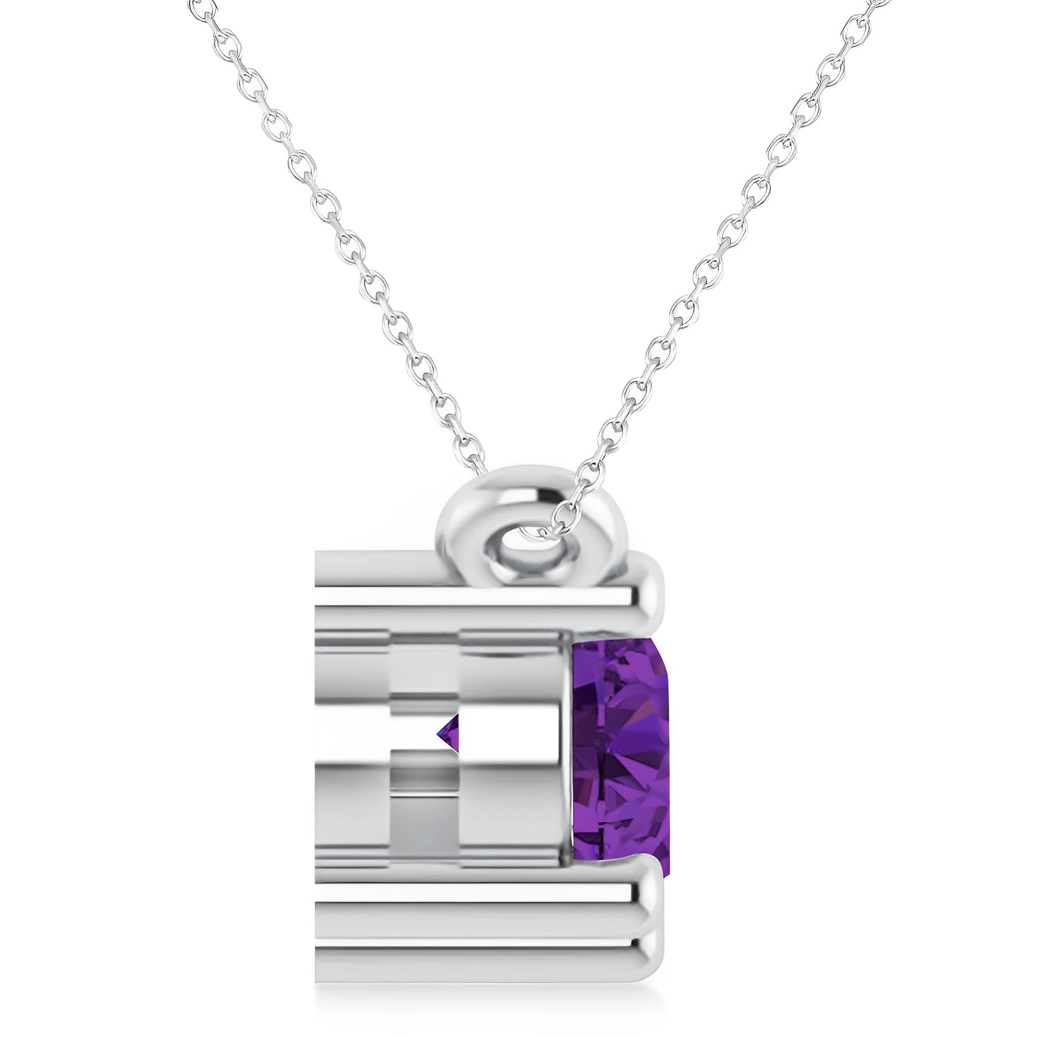 3 Stone Diamond & Amethyst Necklace in 14k White Gold Top View