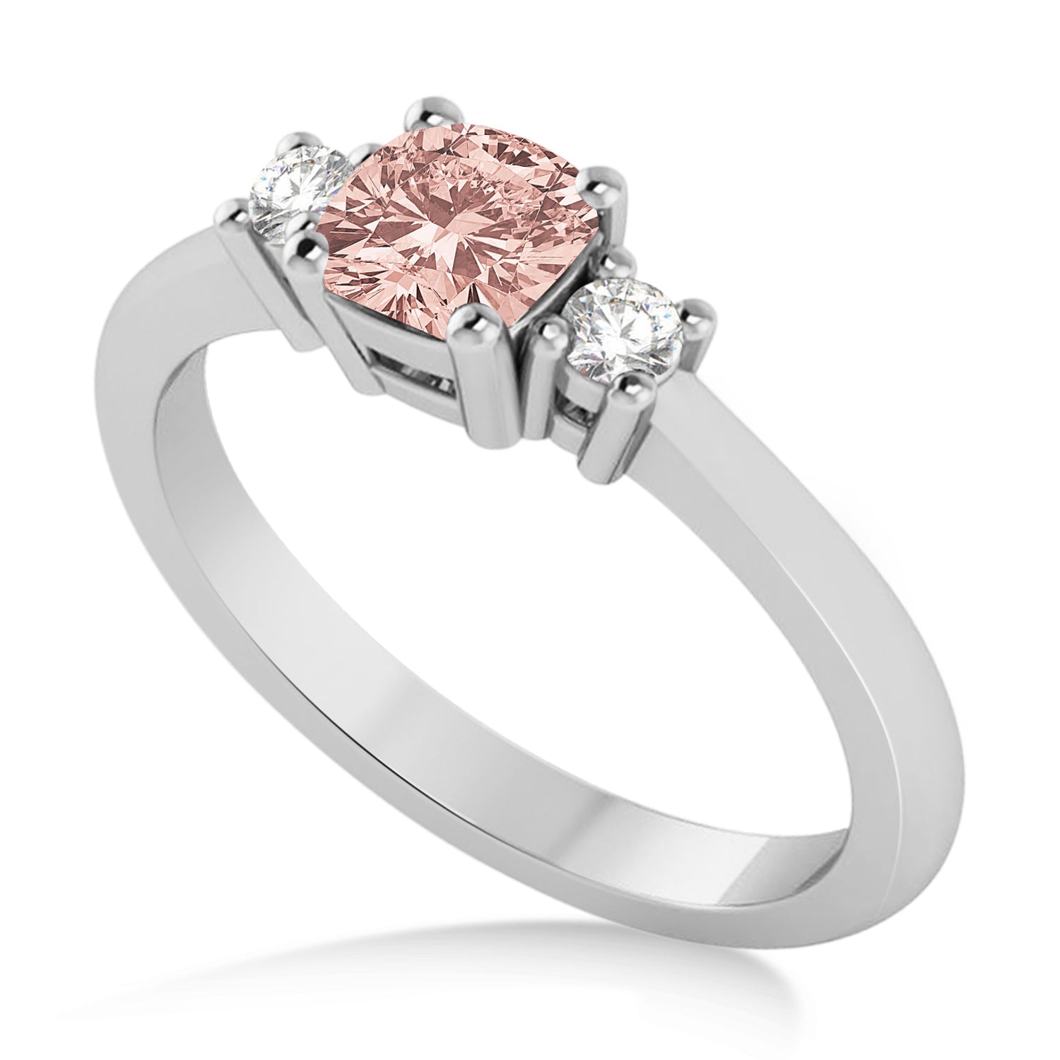 3 Stone Diamond & Cushion Cut Morganite Ring in 14k White Gold (0.60ct) Top View