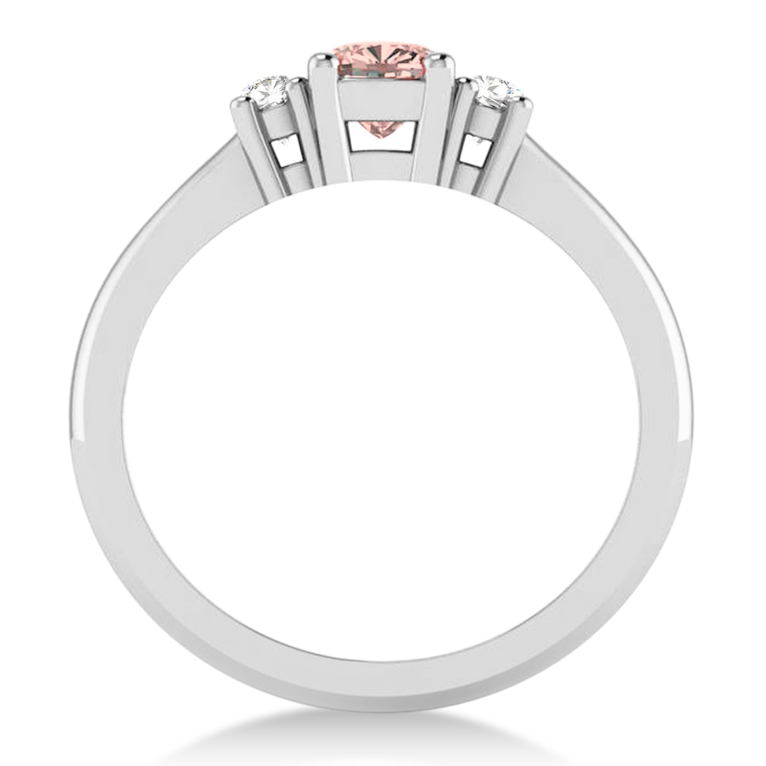 3 Stone Diamond & Cushion Cut Morganite Ring in 14k White Gold (0.60ct) Front View