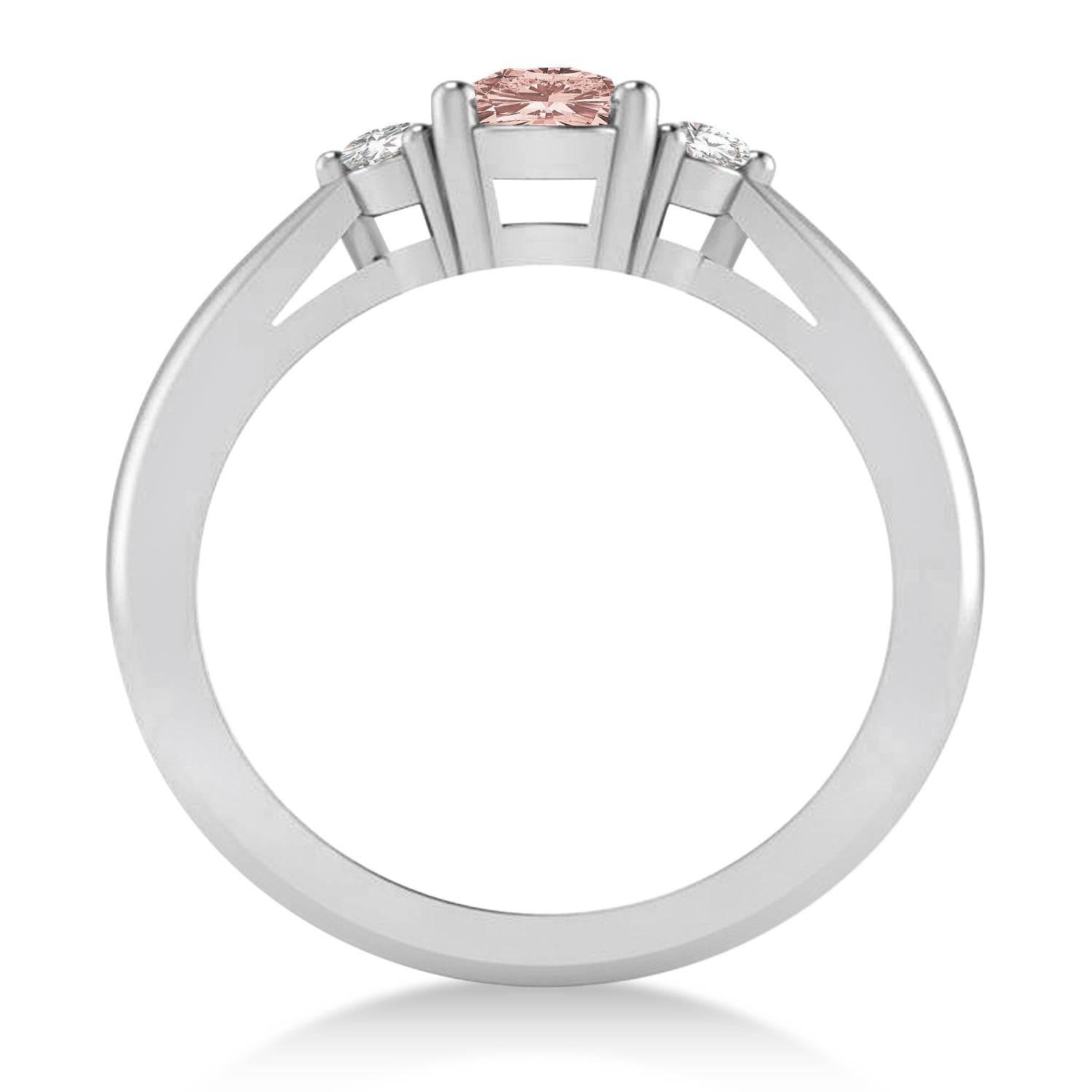 3 Stone Diamond & Cushion Morganite Ring in 14k White Gold (1.14ct) Front View