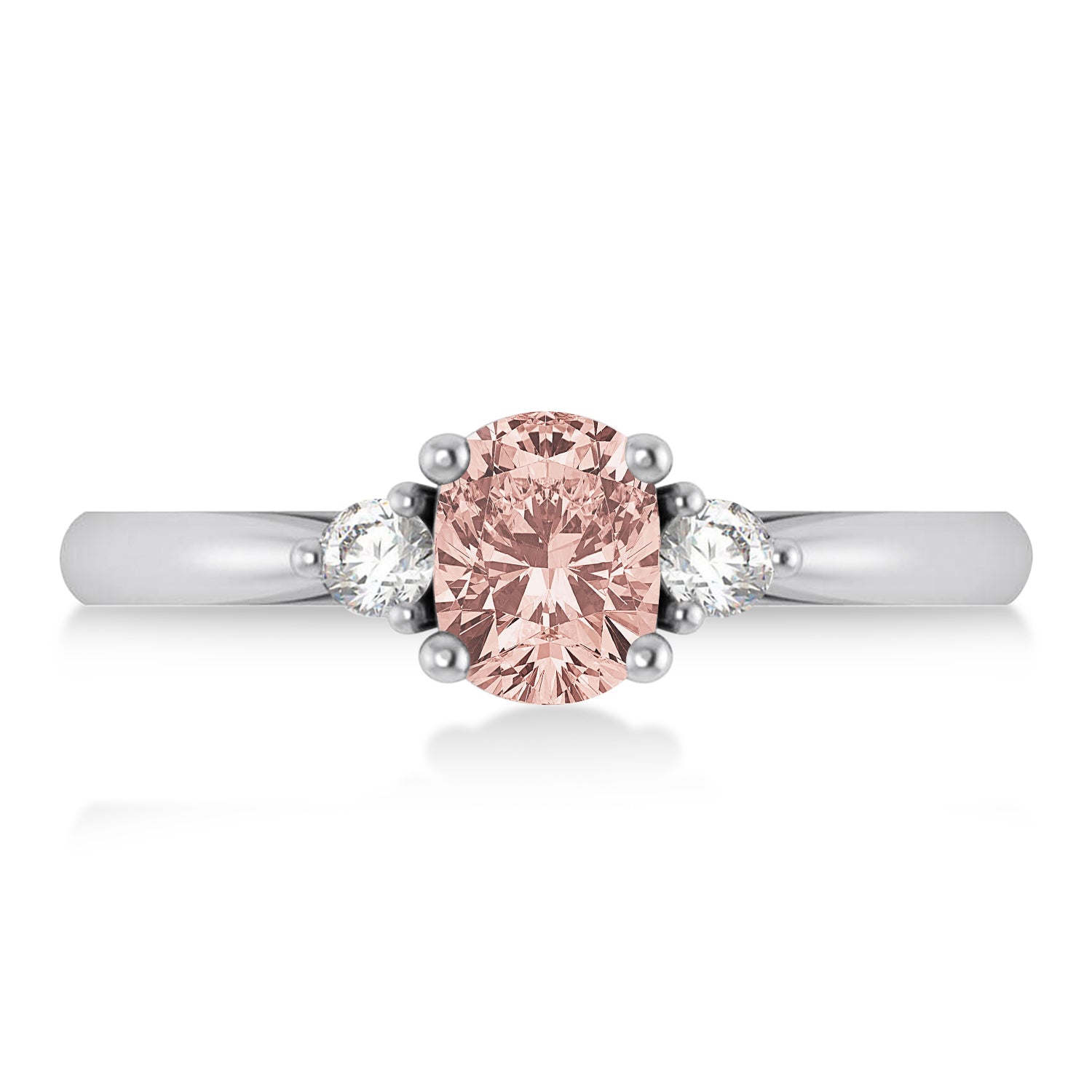 3 Stone Diamond & Cushion Morganite Ring in 14k White Gold (1.14ct) Flat View