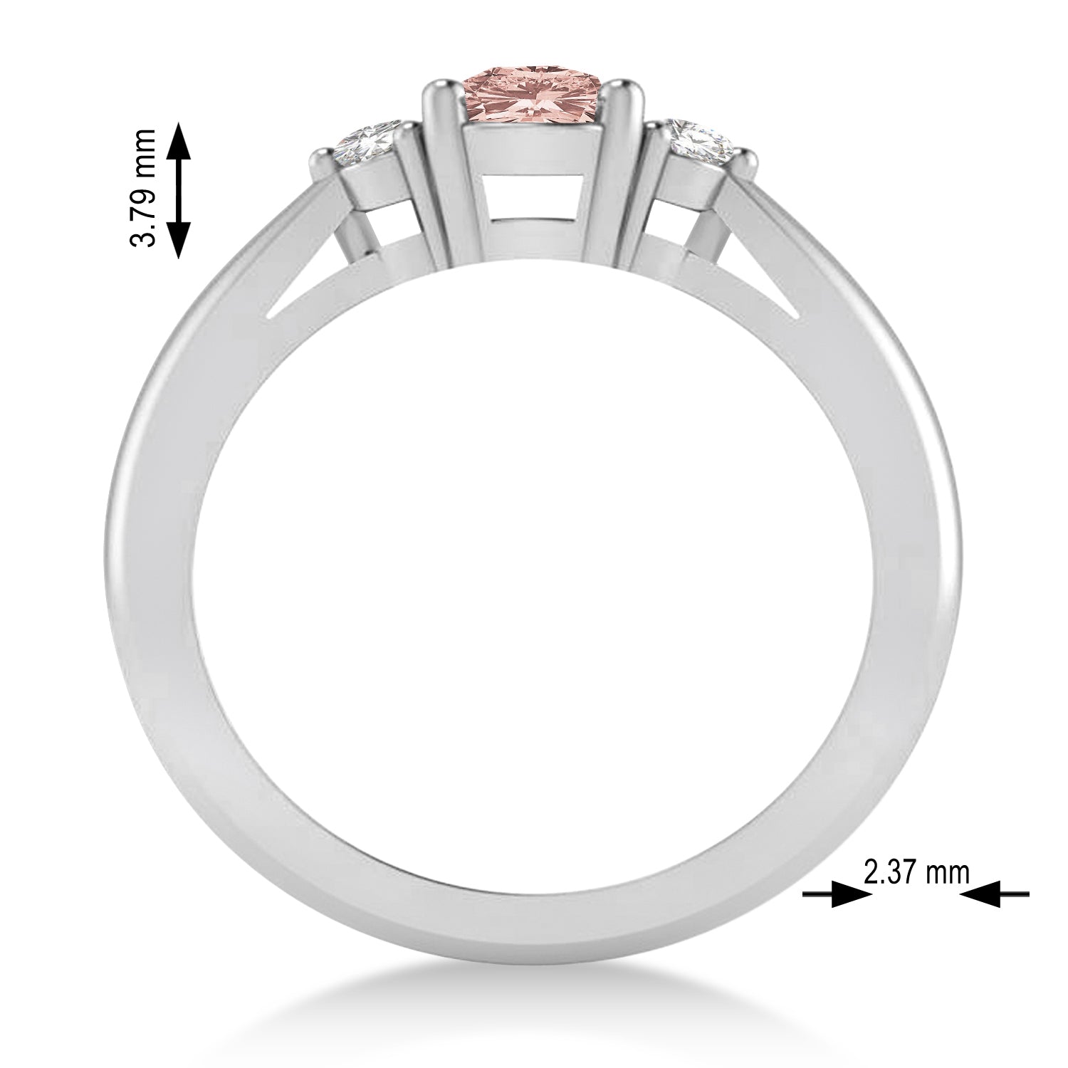 3 Stone Diamond & Cushion Morganite Ring in 14k White Gold (1.14ct) Measurements