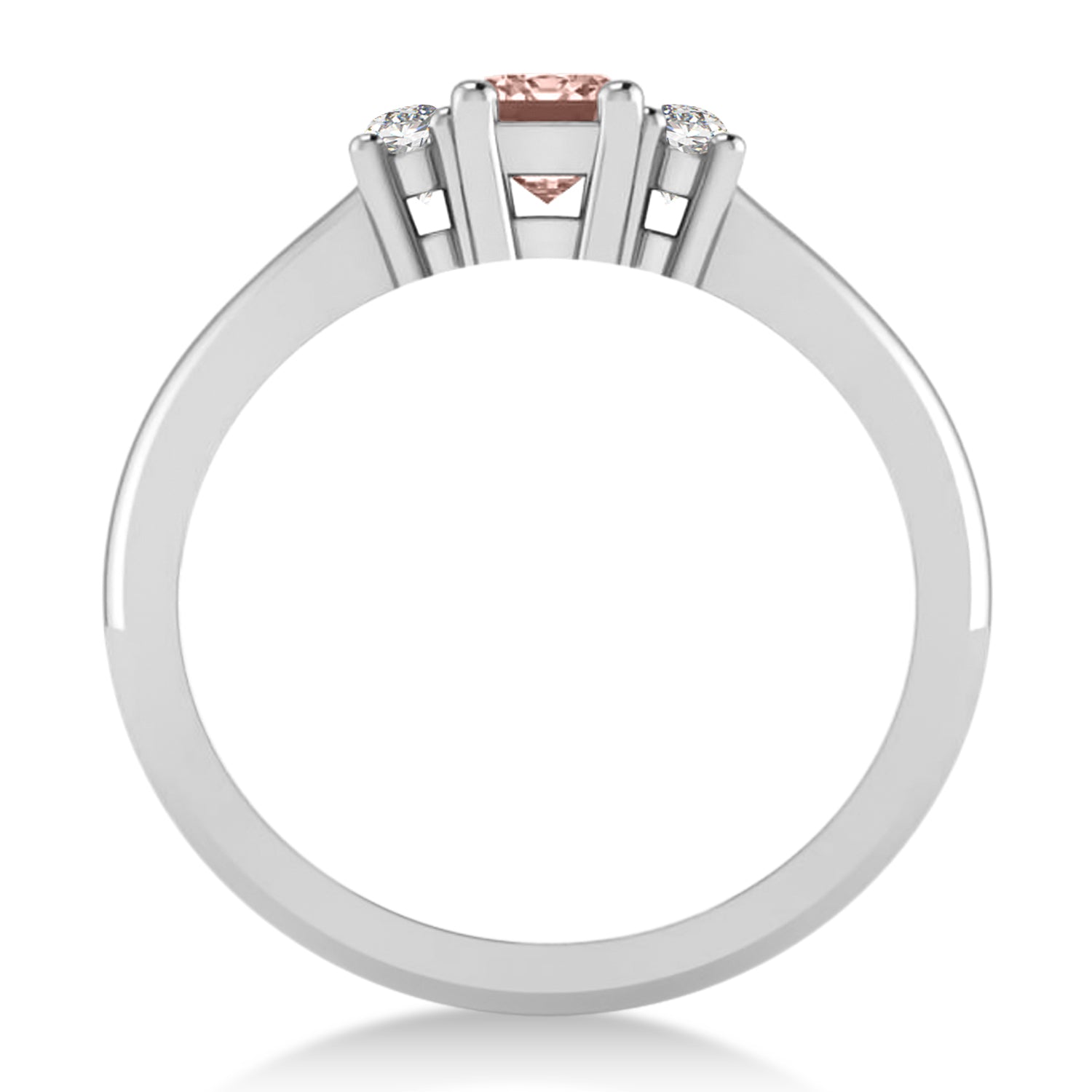 3 Stone Diamond & Emerald Cut Morganite Ring in 14k White Gold (0.60ct) Front View
