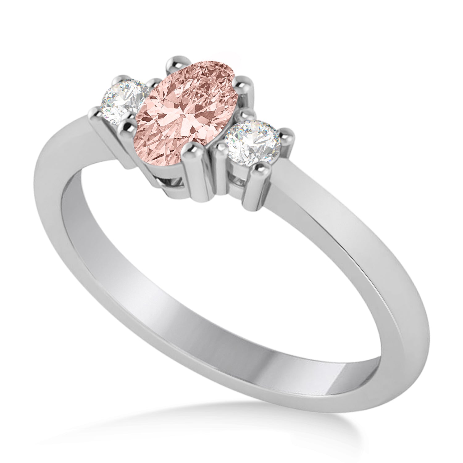 3 Stone Diamond & Small Oval Morganite Ring in 14k White Gold (0.60ct) Top View