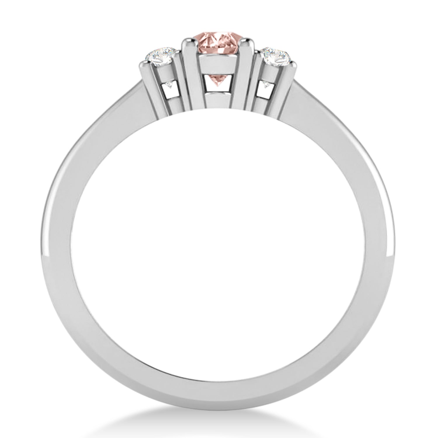 3 Stone Diamond & Small Oval Morganite Ring in 14k White Gold (0.60ct) Front View