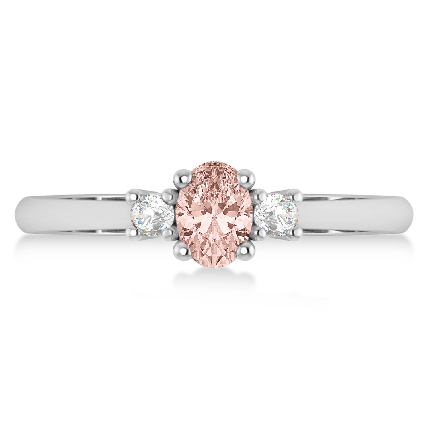 3 Stone Diamond & Small Oval Morganite Ring in 14k White Gold (0.60ct) Flat View