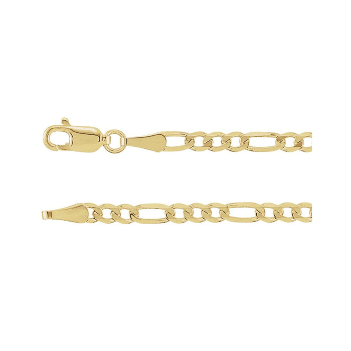 3mm figaro chain necklace in 14k yellow gold