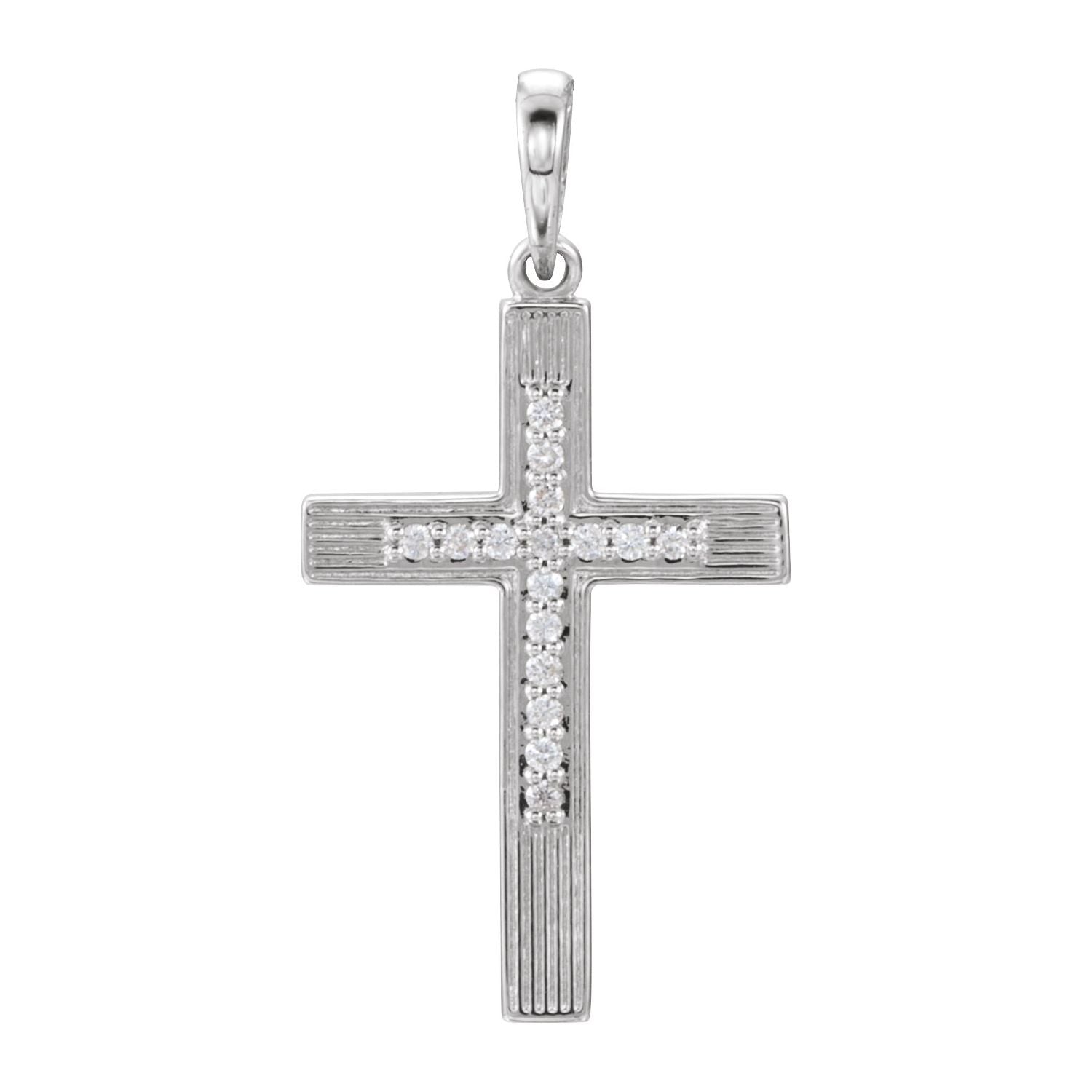 Milgrain Diamond Gold Cross Necklace in 14K White Gold
